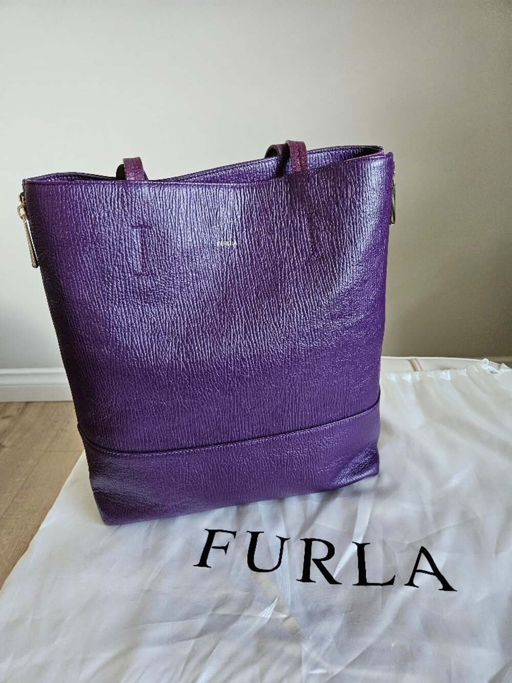 Furla Textured Leather Expandable Tote - Purple - Medium/Large